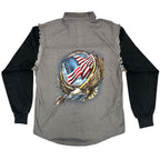 Hot Leathers GMD7001 Hoop Eagle Charcoal Denim with Black Sleeves Button Up Shirt