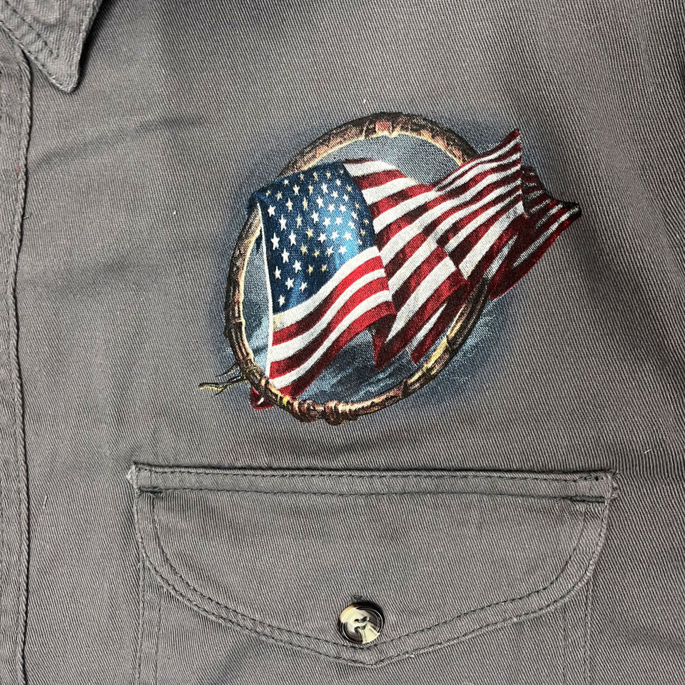 Hot Leathers GMD7001 Hoop Eagle Charcoal Denim with Black Sleeves Button Up Shirt