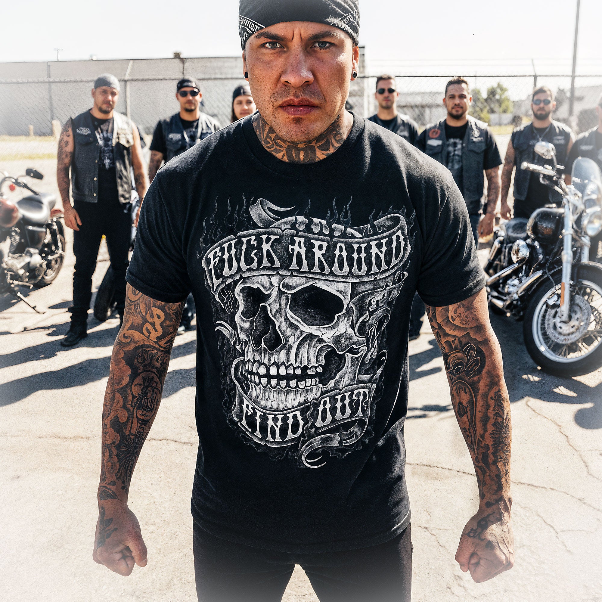 Hot Leathers F Around Find Out Badass Tattoo Skull Mens Black