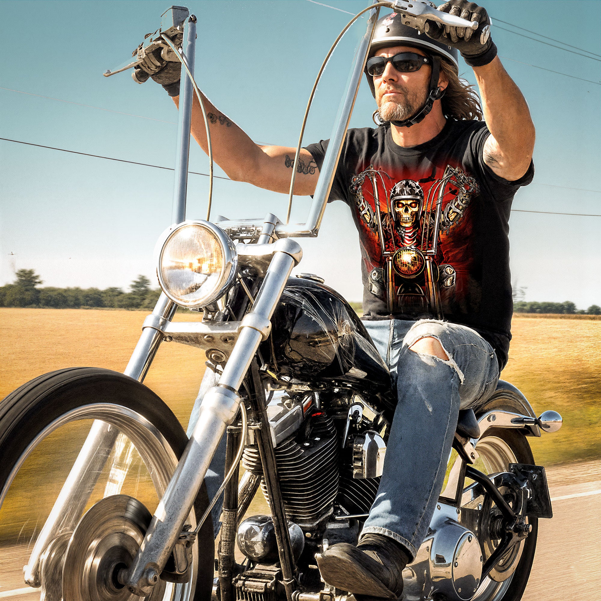 Hot Leathers Skull Rider Black T-Shirt GMS1551