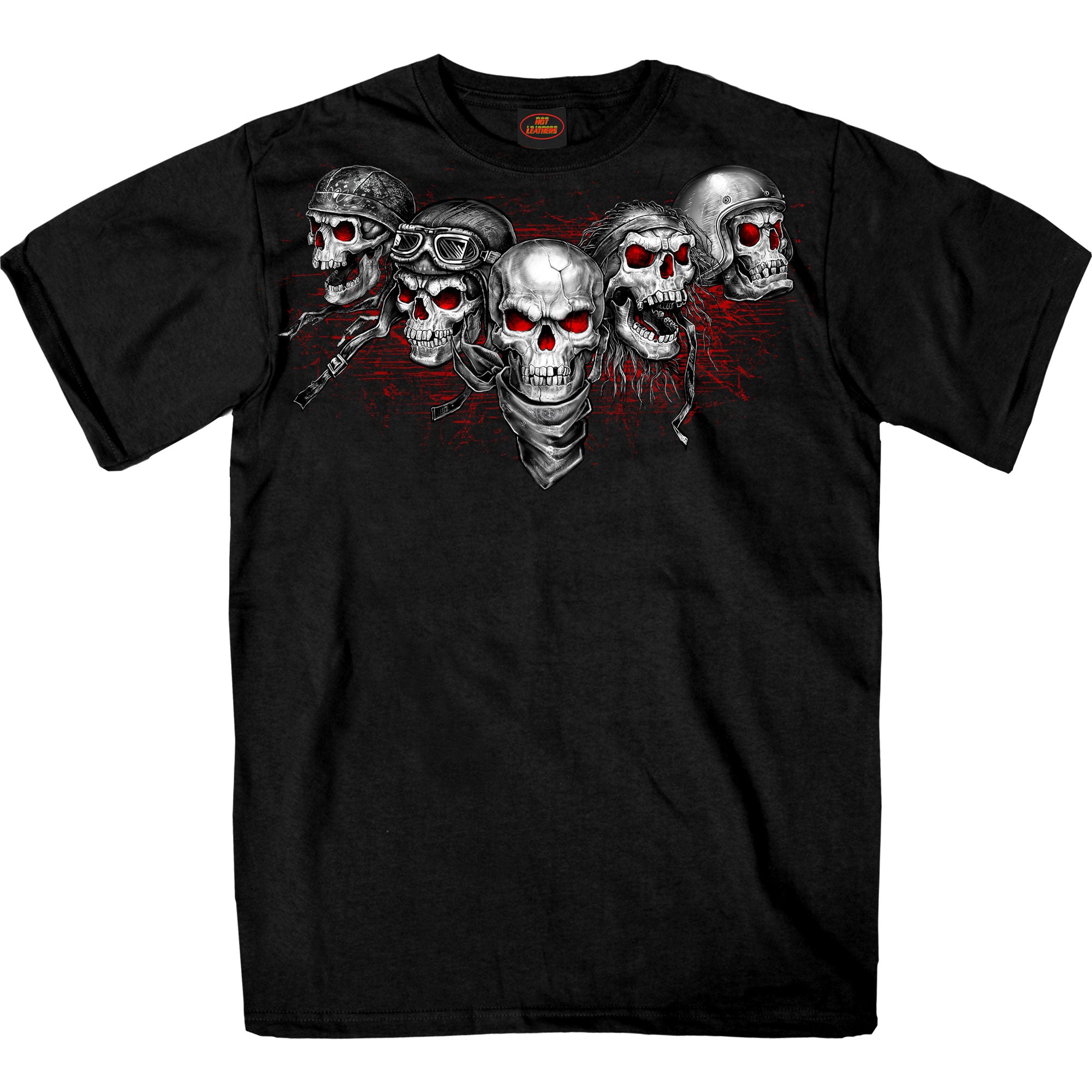 Hot Leathers Five Skulls Red Mens Black SS T-shirt GMS1562
