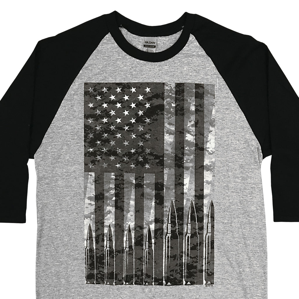 Hot Leathers Mens Long Sleeve Shirt Heather Black with Flag Bullets GMS2486