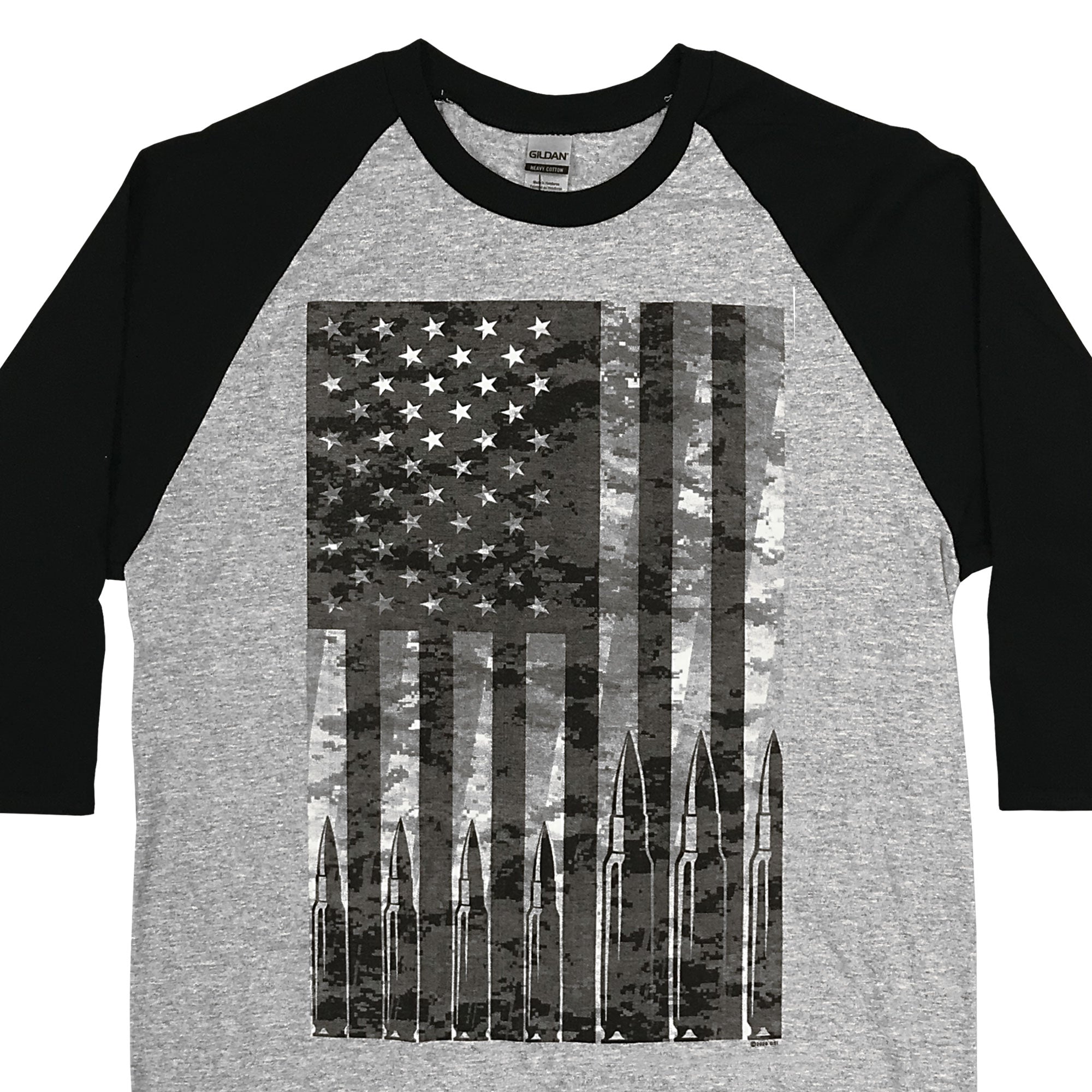 Hot Leathers Mens Long Sleeve Shirt Heather Black with Flag Bullets GMS2486