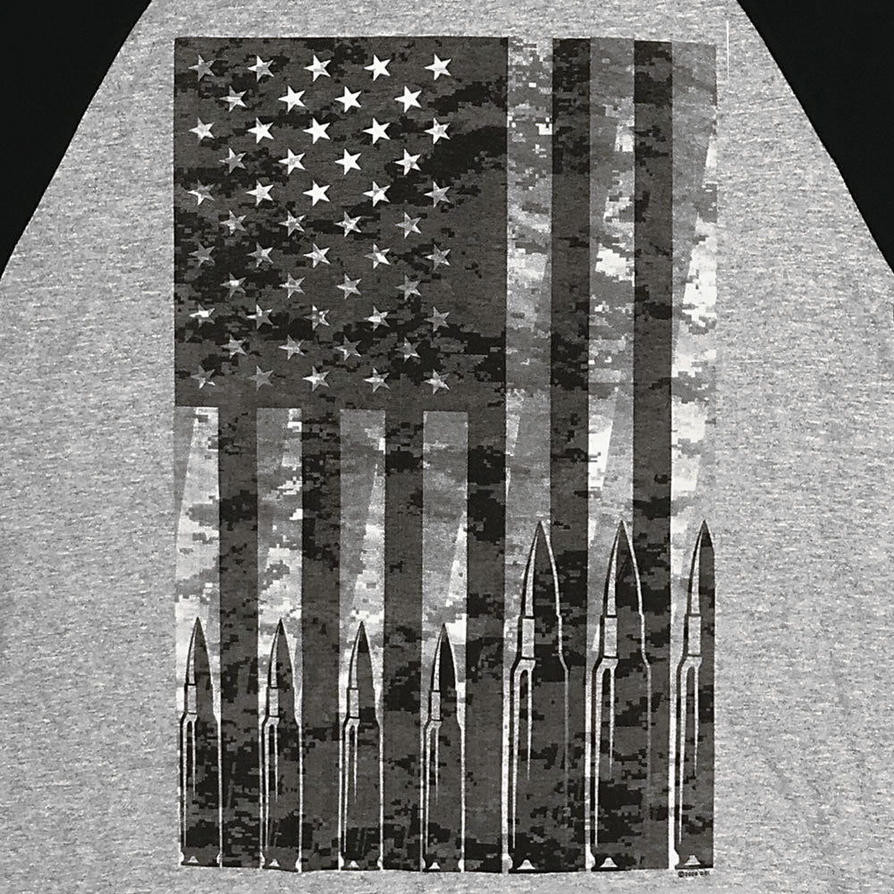 Hot Leathers Mens Long Sleeve Shirt Heather Black with Flag Bullets GMS2486