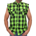 Hot Leathers Men's 'Shredder' Black/Green Cotton Flannel Shirt - Button Front - Riding/Casual/ Work Wear - GMS3492