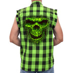 Hot Leathers Men's 'Shredder' Black/Green Cotton Flannel Shirt - Button Front - Riding/Casual/ Work Wear - GMS3492