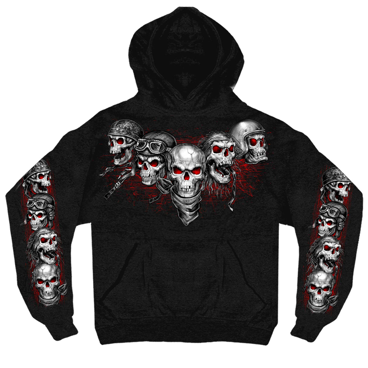 Hot Leathers Red 5 Skulls Pullover Hooded Sweat GMS4539