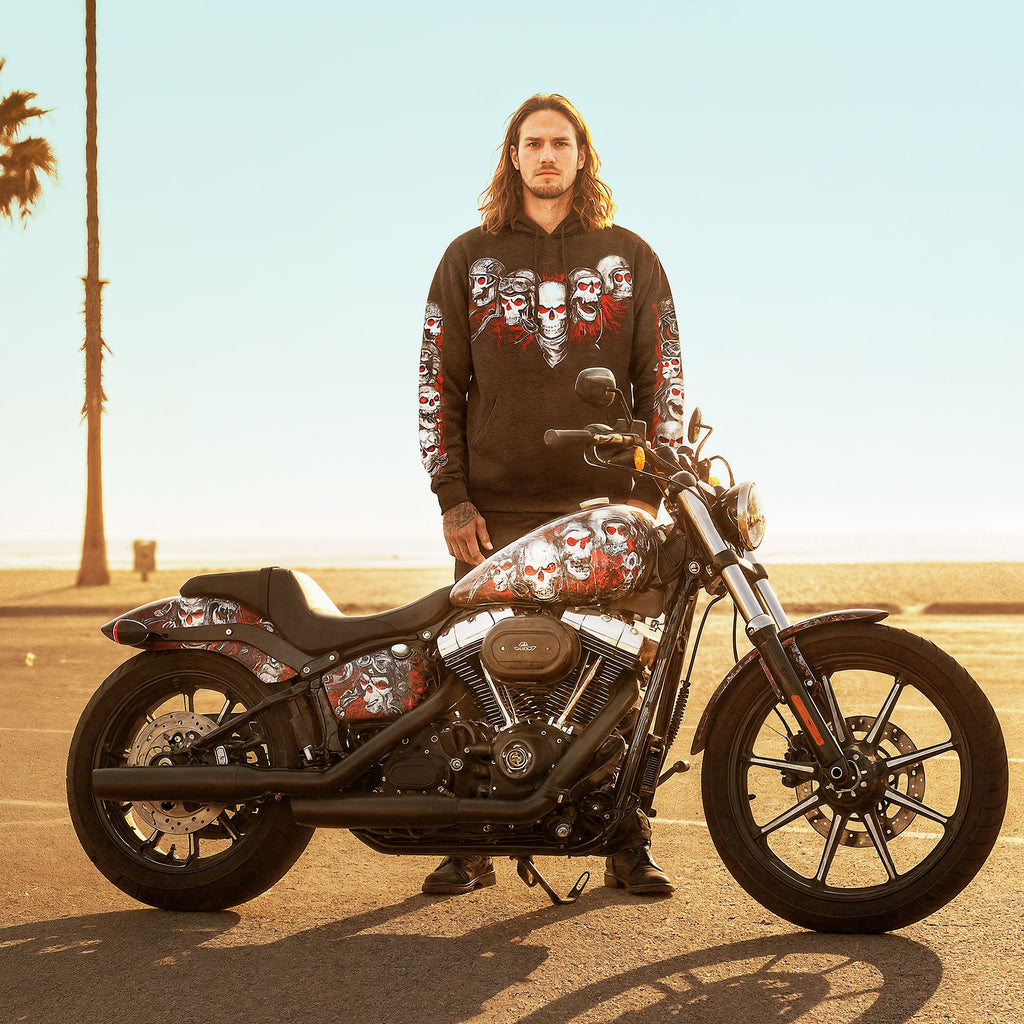 Hot Leathers Red 5 Skulls Pullover Hooded Sweat GMS4539