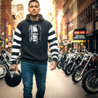 Hot Leathers GSM6006 Men's Black and White 'Frankie' Hooded Pullover Sweatshirt with Knit Strip Sleeves