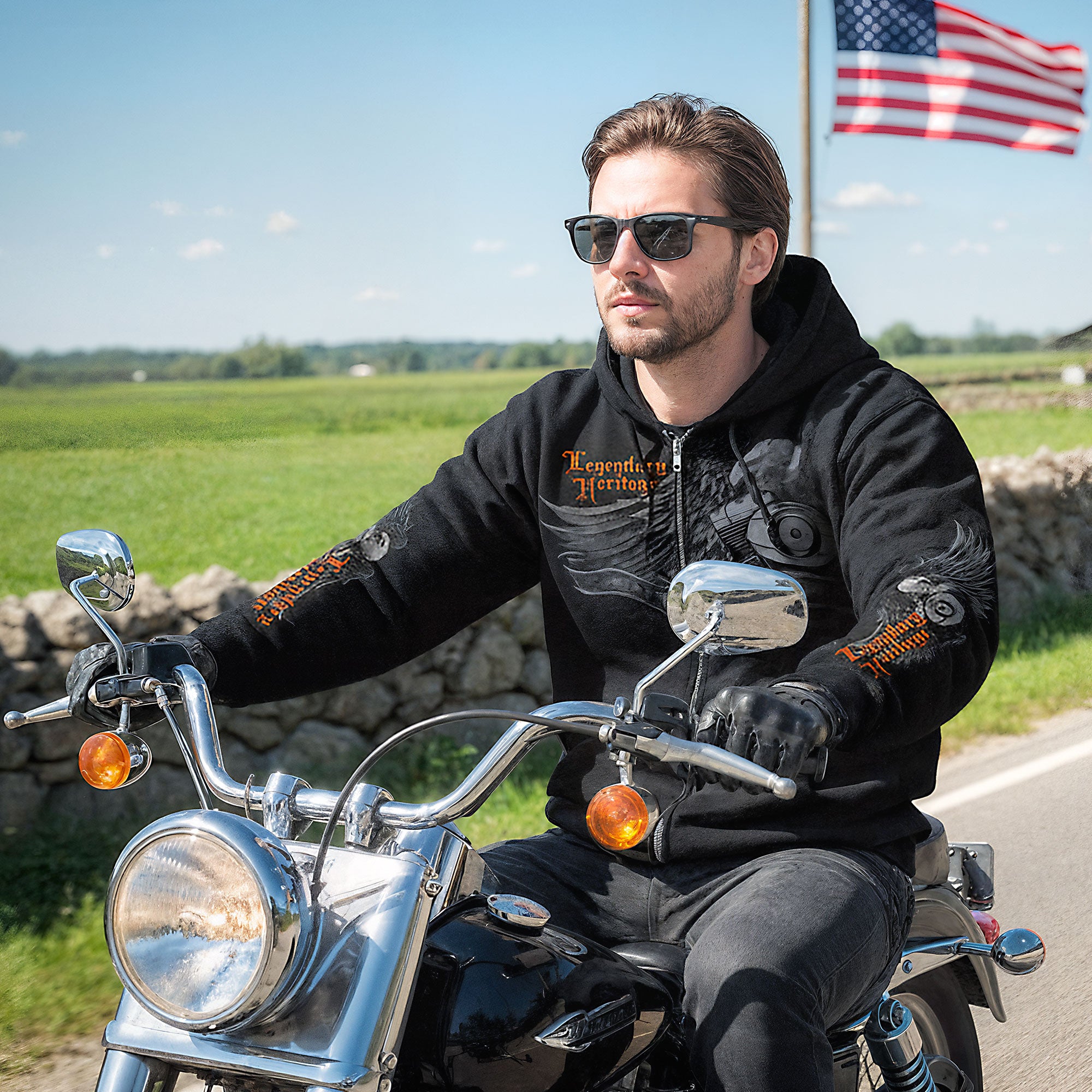 Ghost Eagle Zip Up Biker Hoodie | Hot Leathers