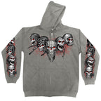 Hot Leathers Five Skulls Red Mens Grey Zip up Hooded Sweatshirt GMZ4540