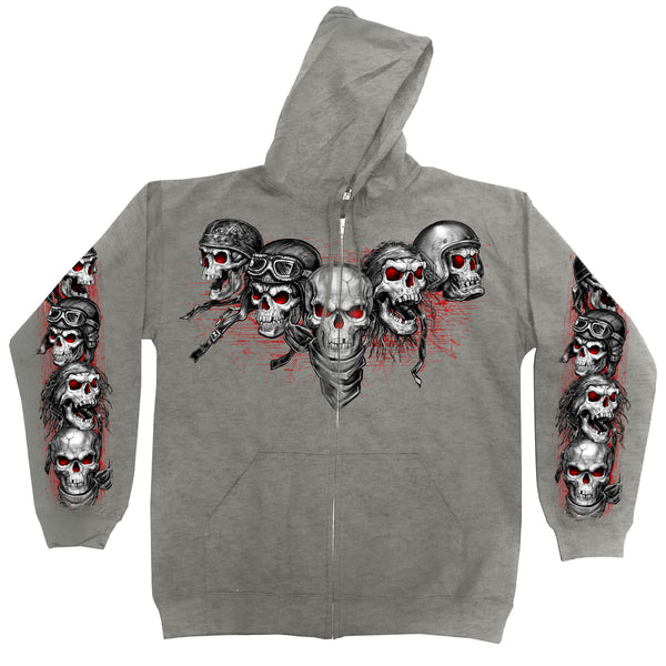 Red 5 Skulls Grey Zip Hoodie | Hot Leathers