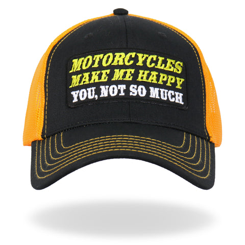 Hot Leathers Black And Yellow Trucker Hat Make Me Happy GSH1045