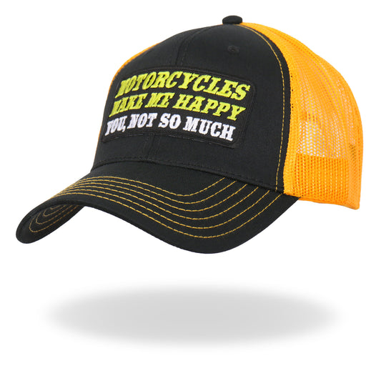 Hot Leathers Black And Yellow Trucker Hat Make Me Happy GSH1045