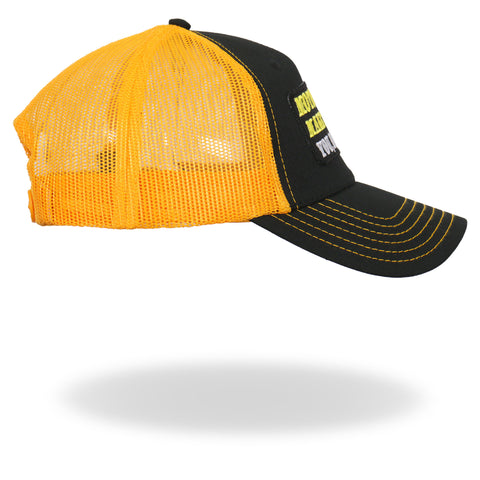 Hot Leathers Black And Yellow Trucker Hat Make Me Happy GSH1045