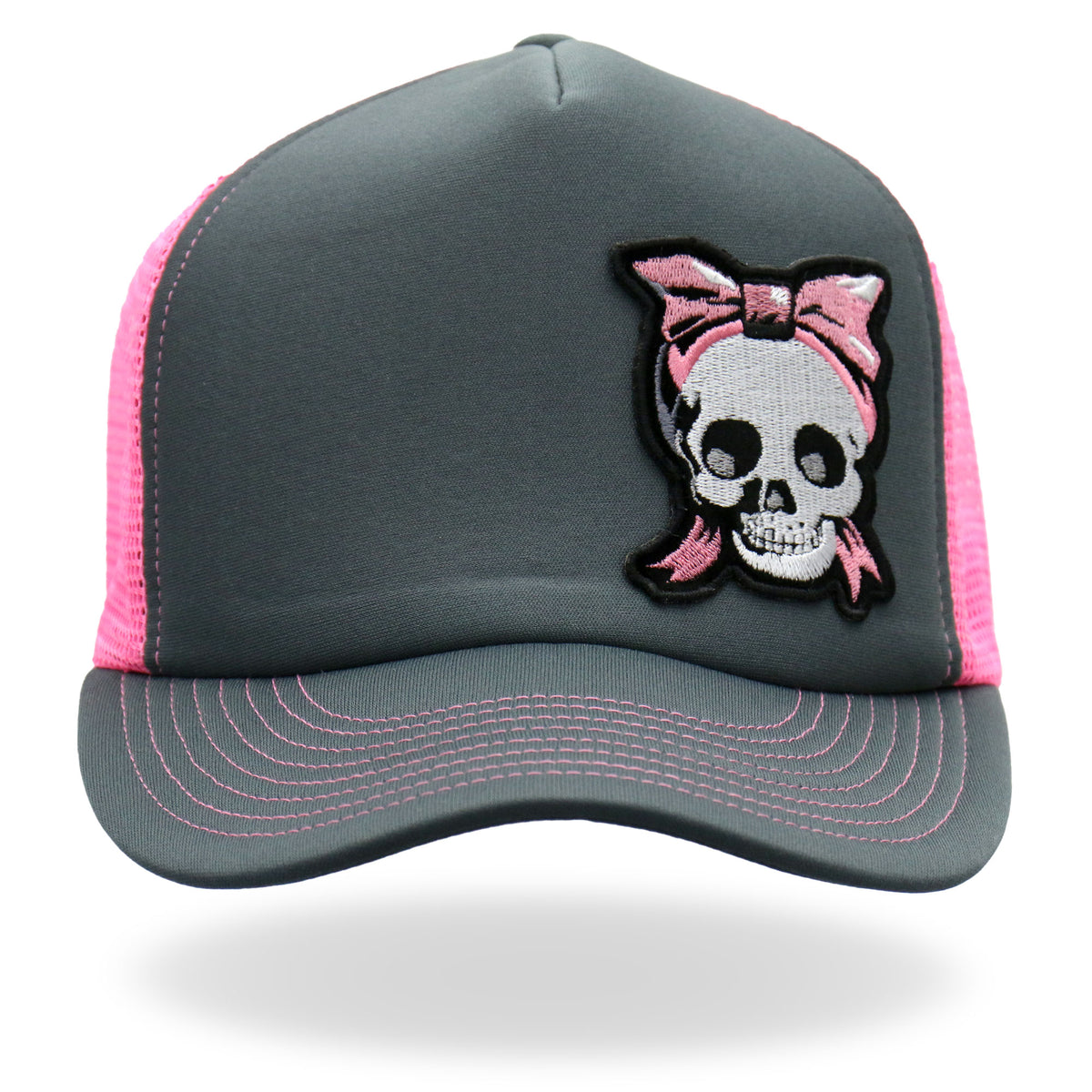 Hot Leathers Charcoal and pink Girly Skull Trucker Hat GSH1052