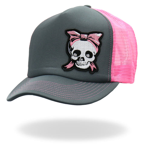 Hot Leathers Charcoal and pink Girly Skull Trucker Hat GSH1052