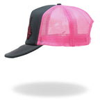 Hot Leathers Pink And Black Trucker Hat Skeleton Finger GSH1053