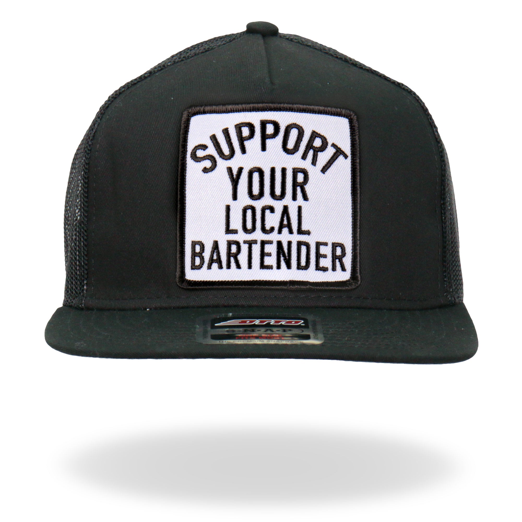 Hot Leathers GSH2007 Support Your Local Bartender Black and White Snapback Ball Cap