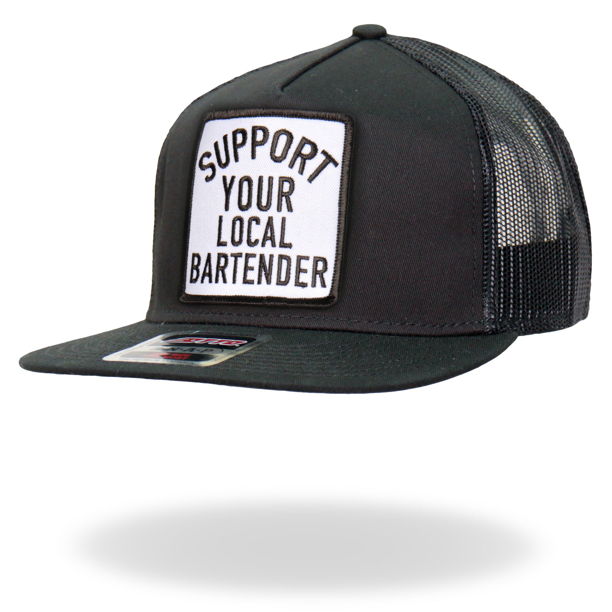 Hot Leathers GSH2007 Support Your Local Bartender Black and White Snapback Ball Cap