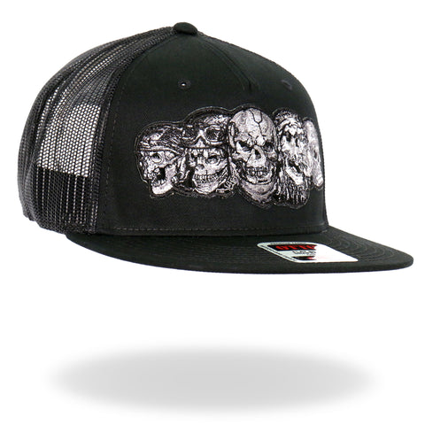 Hot leathers Black 5 Skulls Straight Snapback Hat GSH2034