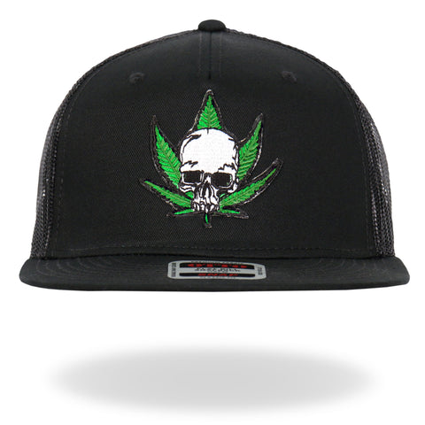 Hot Leathers Pot Leaf Skull Black Snapback Hat GSH2037