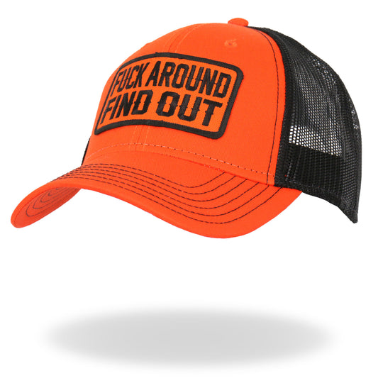 Hot Leathers Black and Orange Fuck Around Find Out Snapback Hat GHS2049