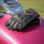 Hot Leathers GVL1006 Ladies Pink Piping Fingerless Gloves
