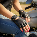 Hot Leathers GVL1010 Ladies Fingerless Gel Palm Gloves with Studs