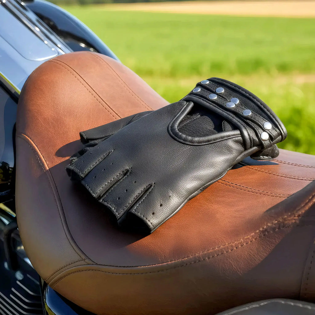 Hot Leathers GVL1010 Ladies Fingerless Gel Palm Gloves with Studs