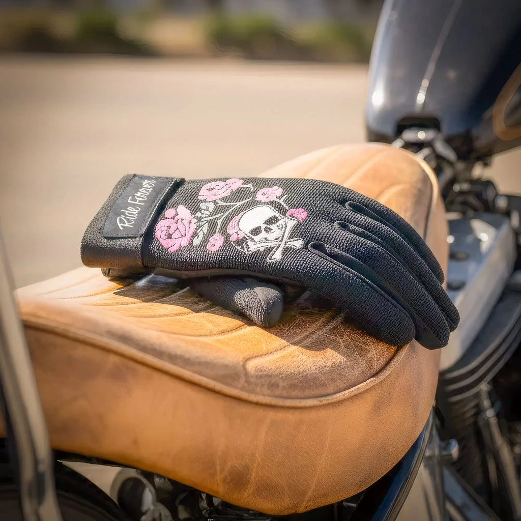 Hot Leathers GVL2005 Skull and Roses Ladies Mechanics Work Gloves