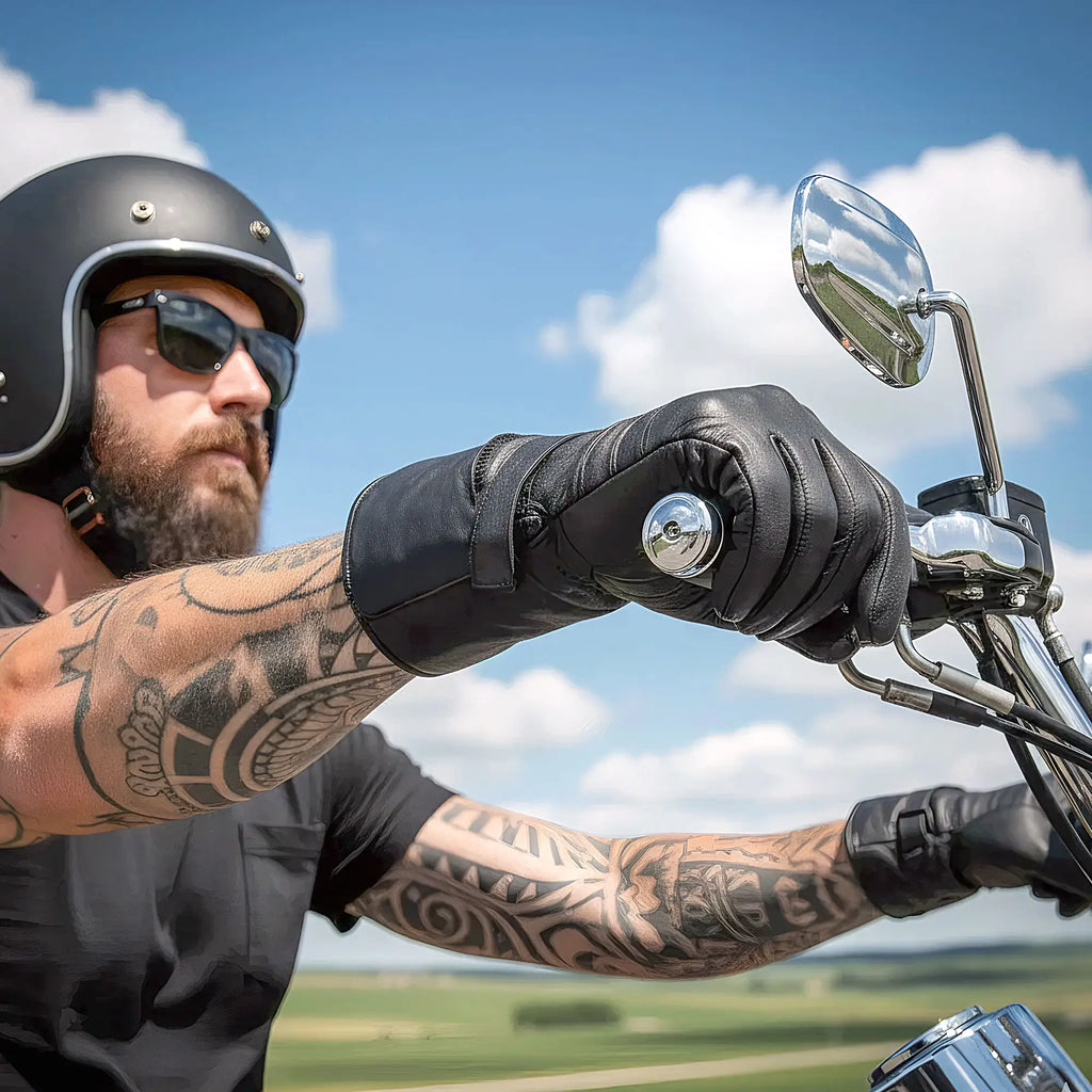 Hot Leathers GVM1001 Men's Black Leather Gauntlet Glove with Quilted Lining