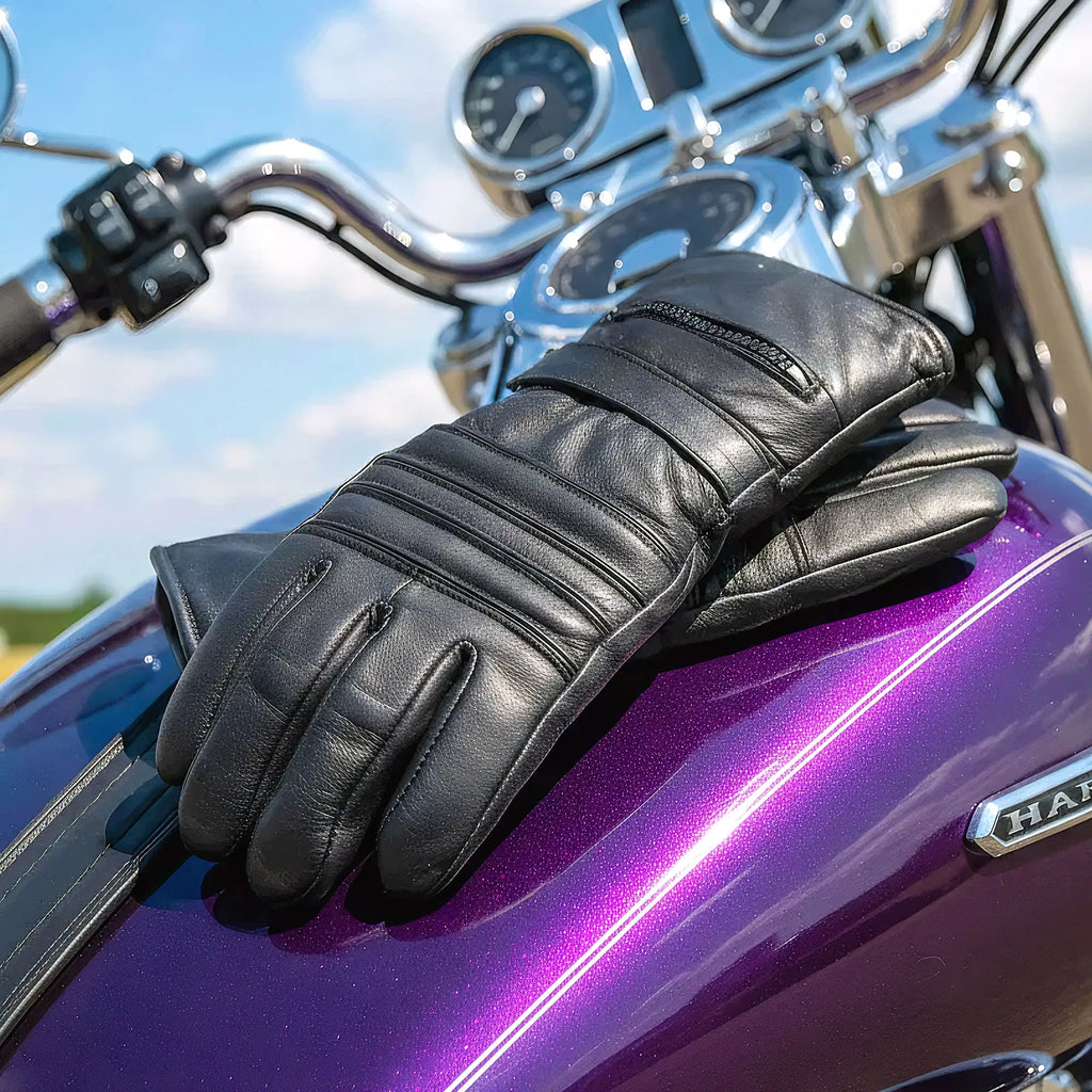 Hot Leathers GVM1001 Men's Black Leather Gauntlet Glove with Quilted Lining