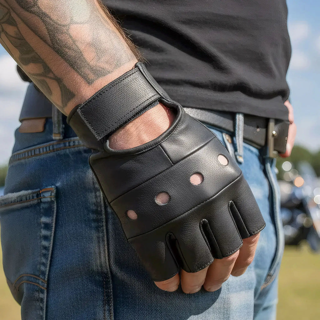 Hot Leathers GVM1004 Unlined Fingerless Leather Gloves with Padded Palm GVM1004