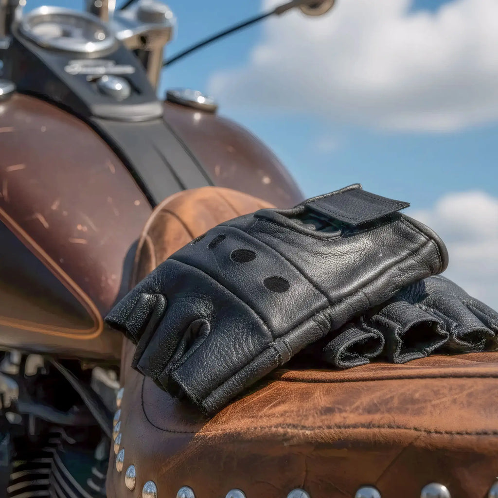 Hot Leathers GVM1004 Unlined Fingerless Leather Gloves with Padded Palm GVM1004