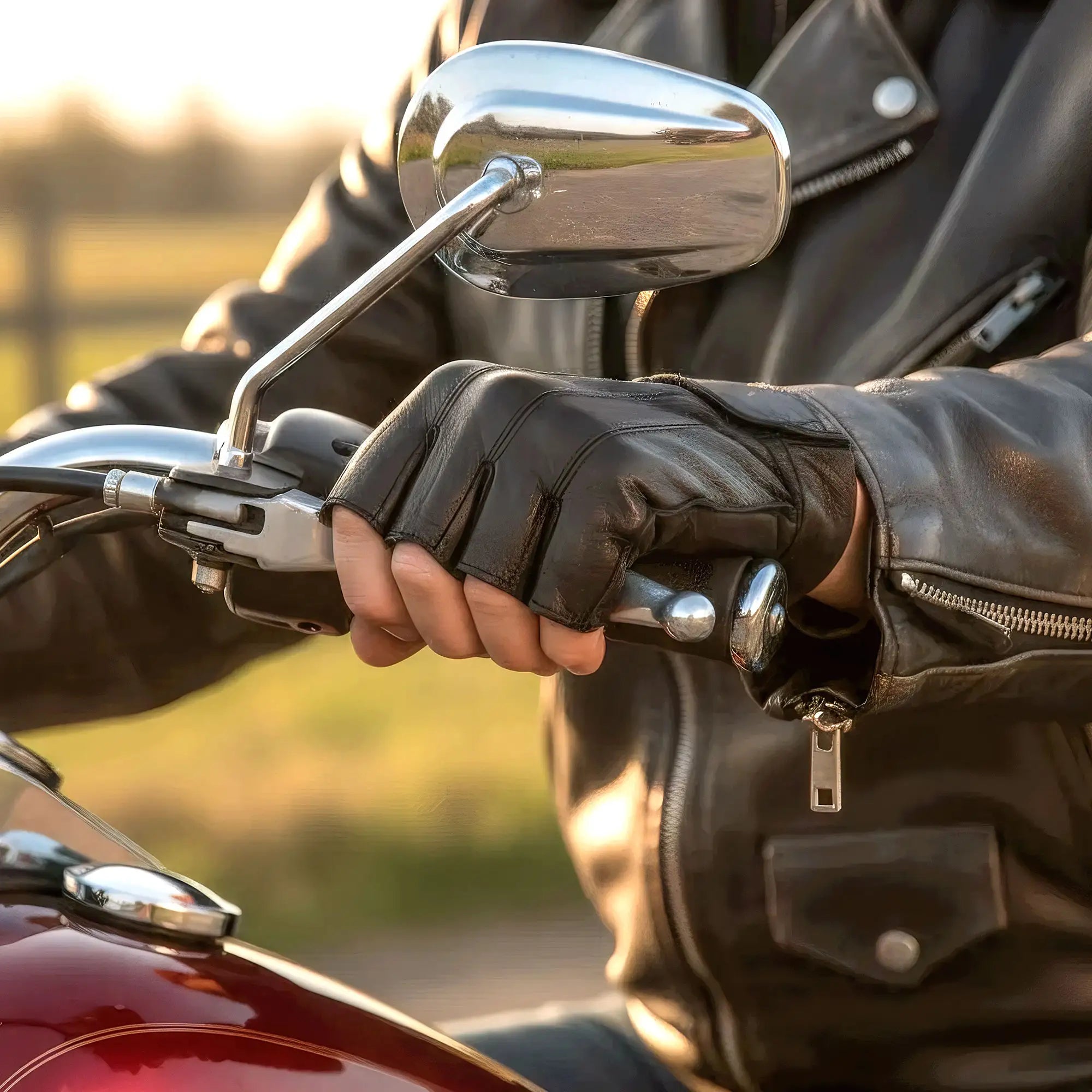 Hot Leathers Mens Gloves Naked Leather Fingerless with Padded Gel Palm GVM1011