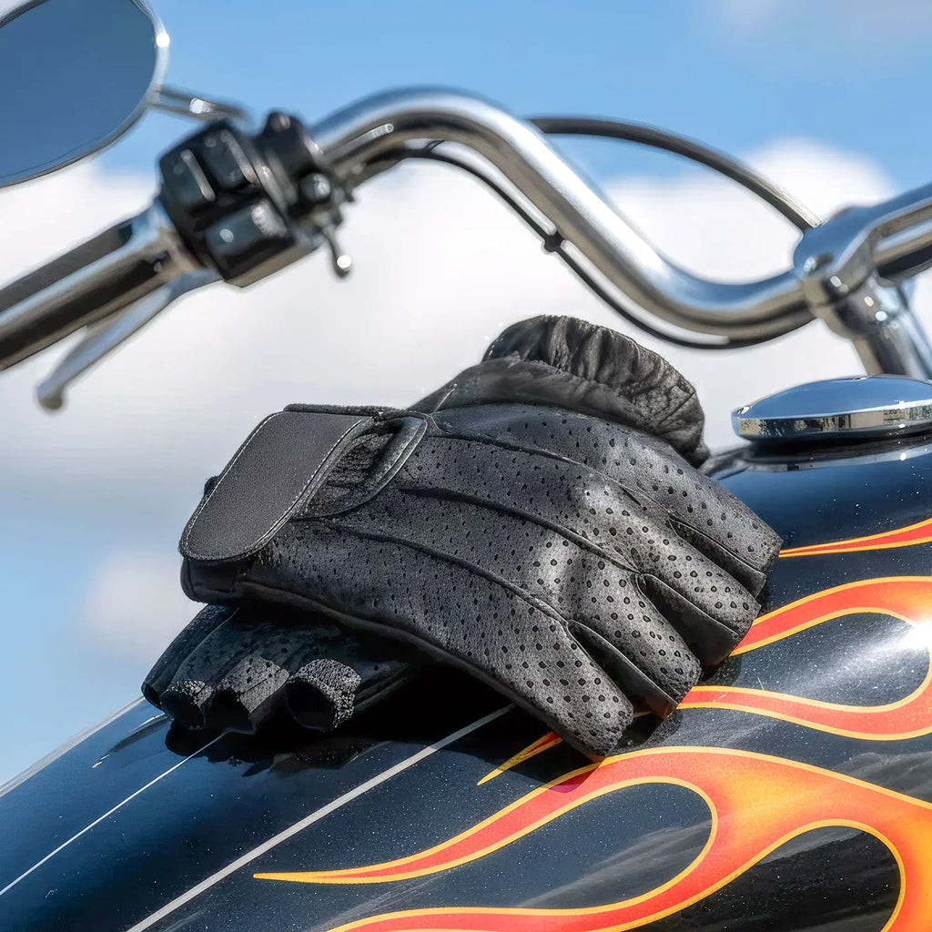 Hot Leathers GVM1016 Unlined Fingerless Vented Leather Gloves with Padded Gel Palm