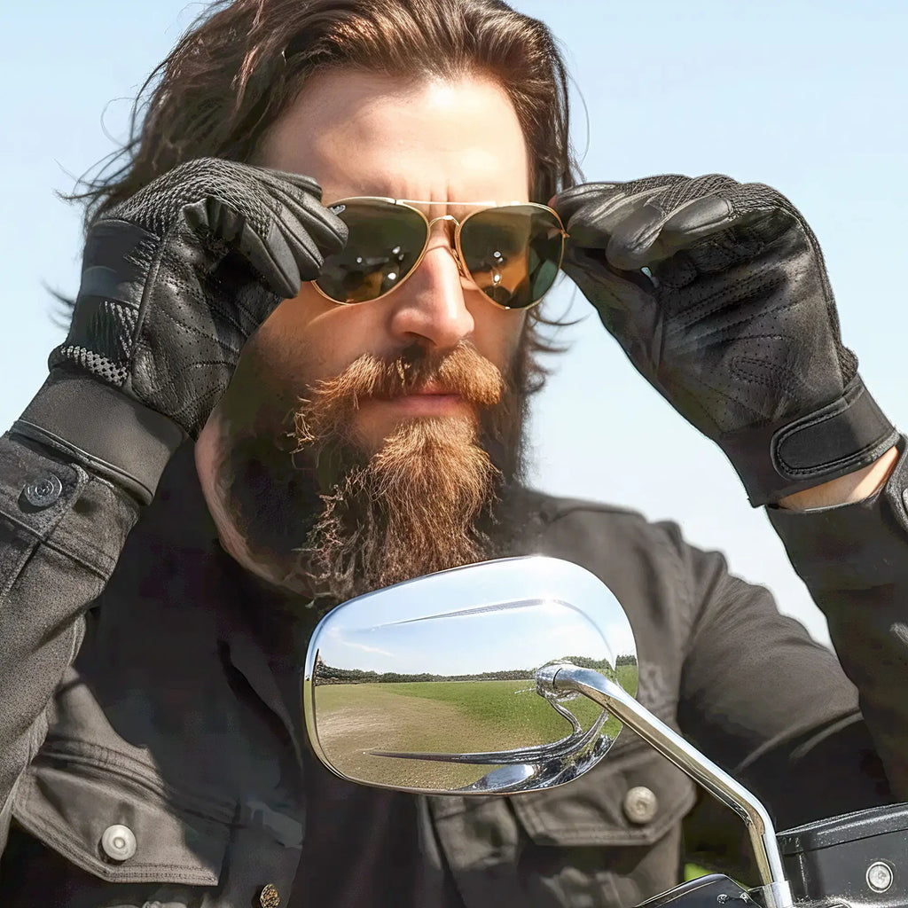 Hot Leathers GVM1027 Mens Mesh and Leather Gloves with Piping