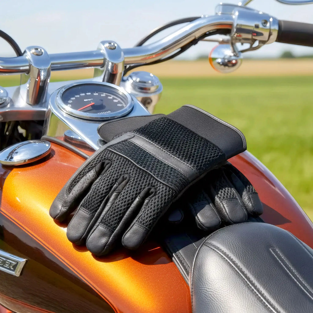 Hot Leathers GVM1027 Mens Mesh and Leather Gloves with Piping