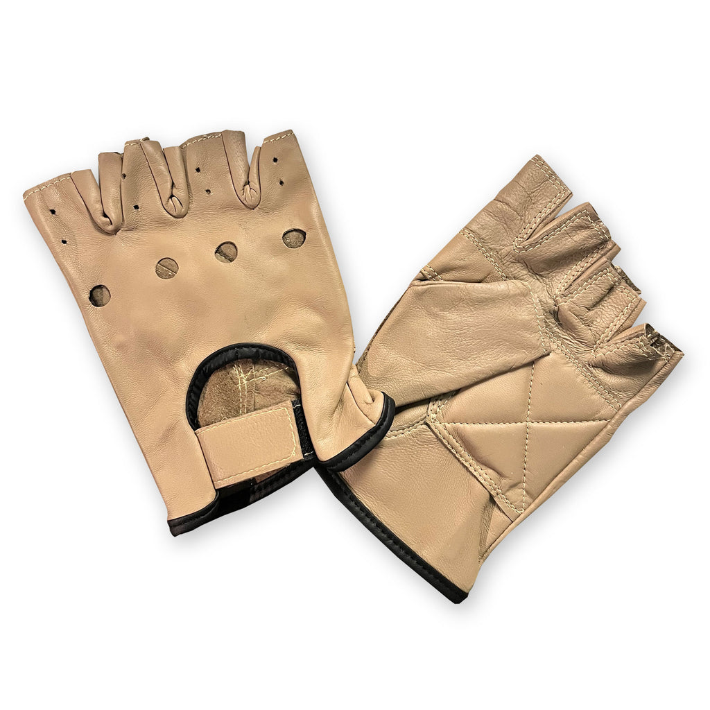 Hot Leathers Brown Fingerless Gloves with Black Trim GVM1036