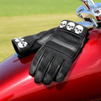 Hot Leathers GVM1301 Uni-Sex Black 'Row of Skulls' Leather and Mesh Gloves