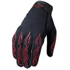 Hot Leathers GVM2002 Black 'Red Flames' Textile Mechanic Gloves