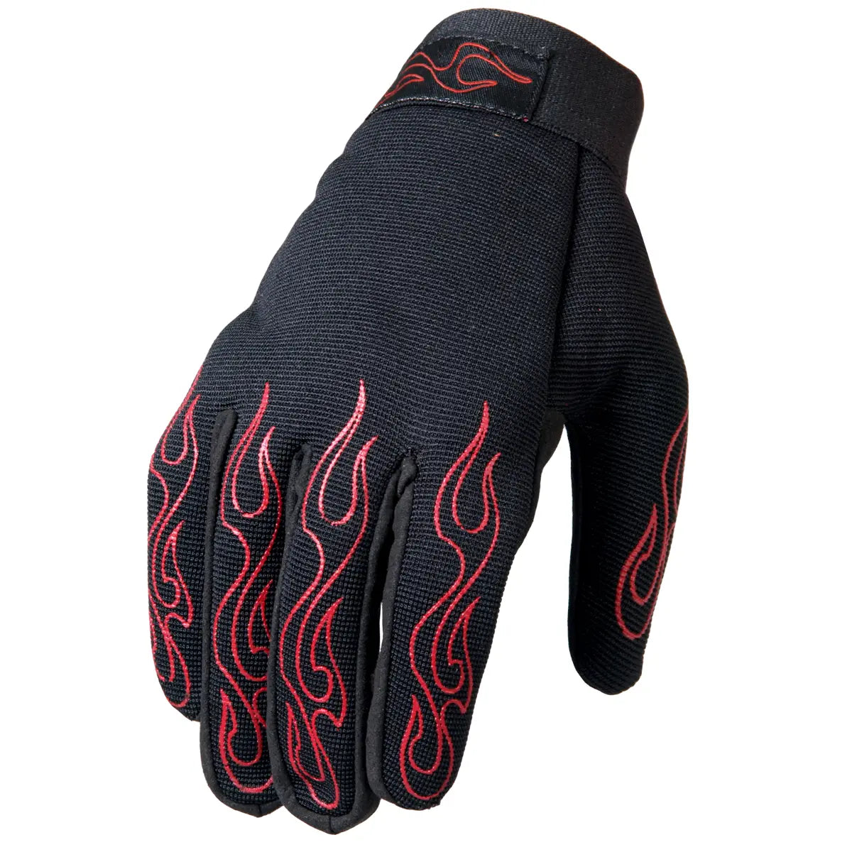 Hot Leathers GVM2002 Black 'Red Flames' Textile Mechanic Gloves