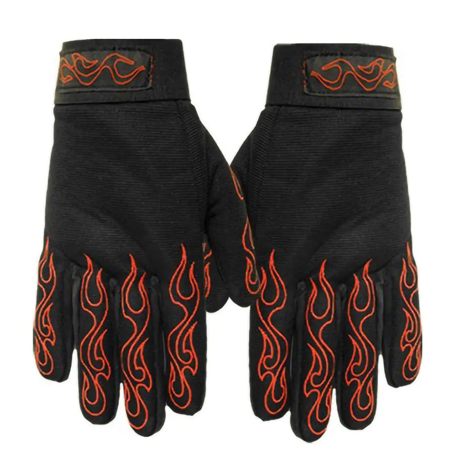 Hot Leathers GVM2002 Black 'Red Flames' Textile Mechanic Gloves