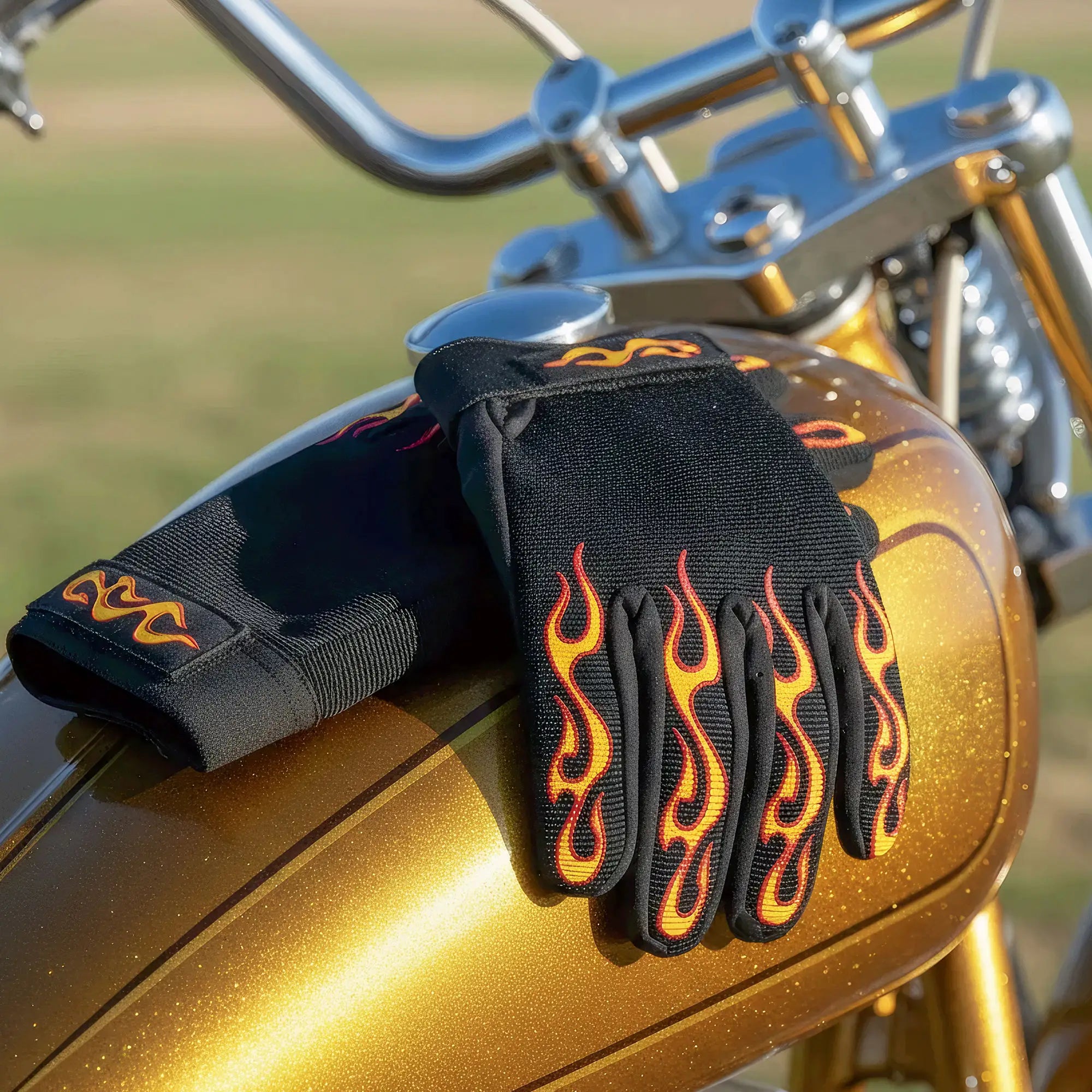 Hot Leathers GVM2004 Yellow and Red Flame Mechanics Gloves