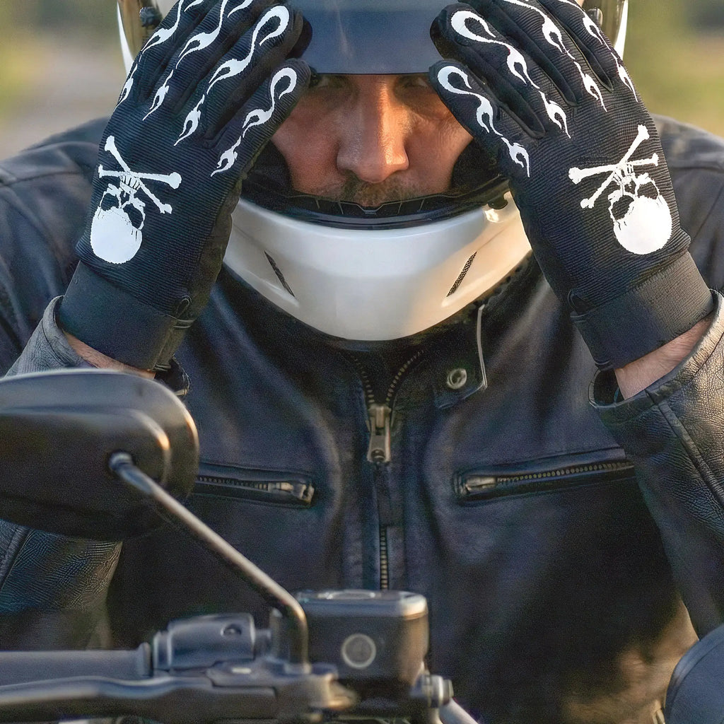 Hot Leathers Mens Gloves Skull and Crossbones Mechanics Design GVM2006