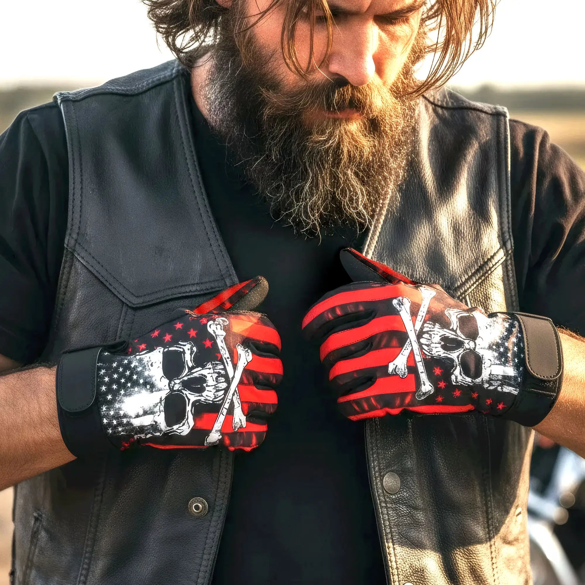 Hot Leathers GVM3003 Flag Skull Mechanics Glove