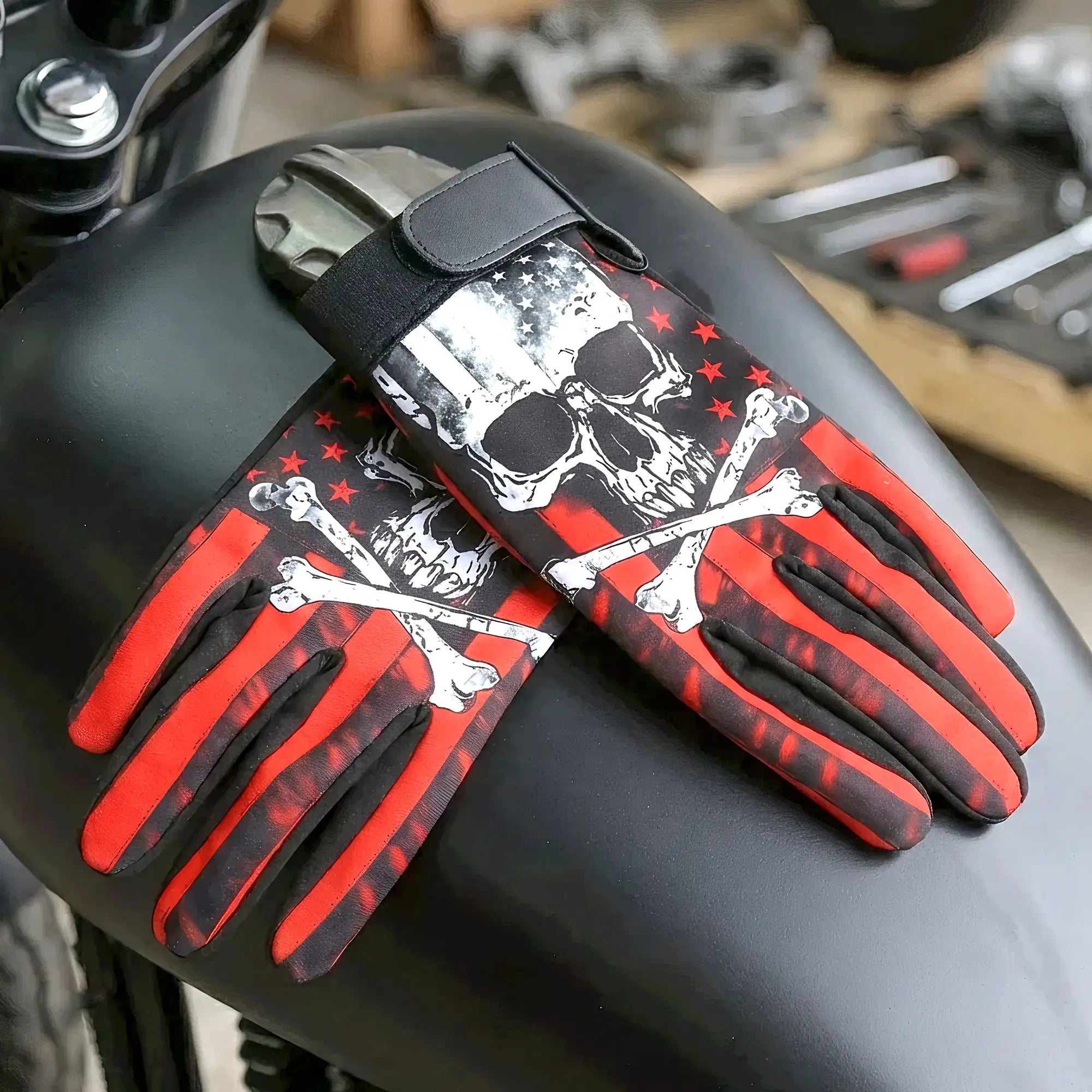 Hot Leathers GVM3003 Flag Skull Mechanics Glove
