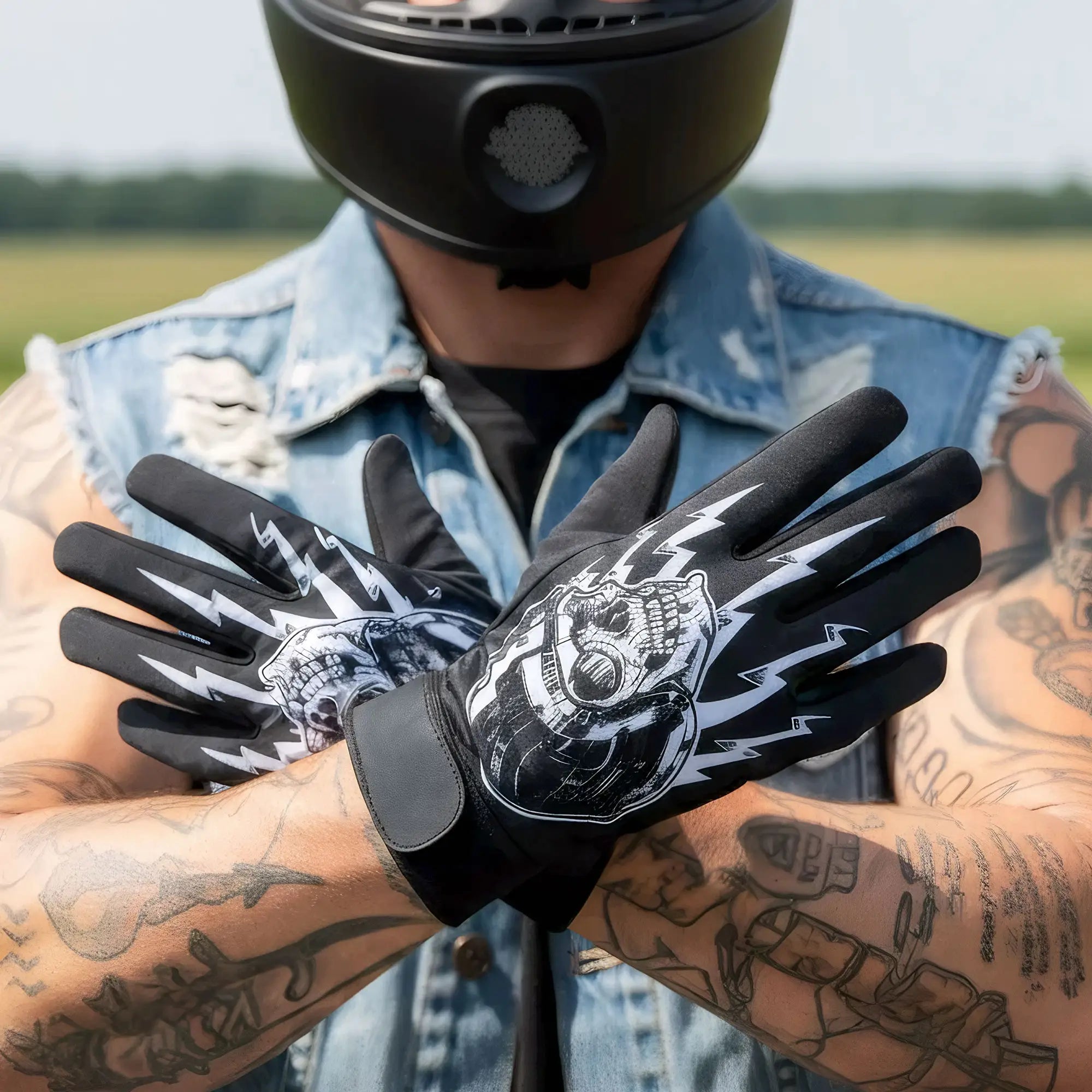 Hot Leathers GVM3005 Sublimated 3/4 Skull Mechanics Glove