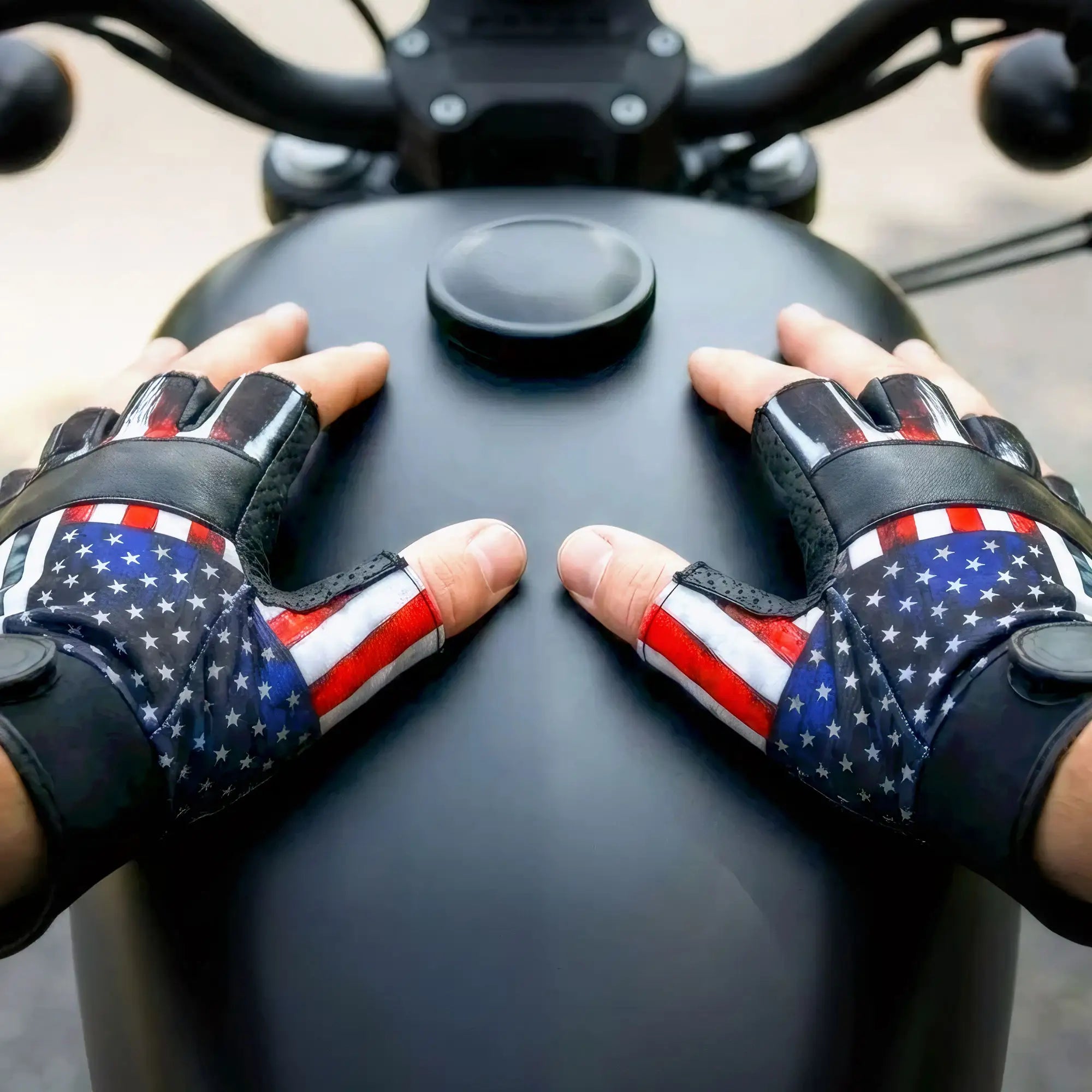 Hot Leathers GVM3008 Black 'Heartbeat USA Flag' Fingerless Leather Gloves